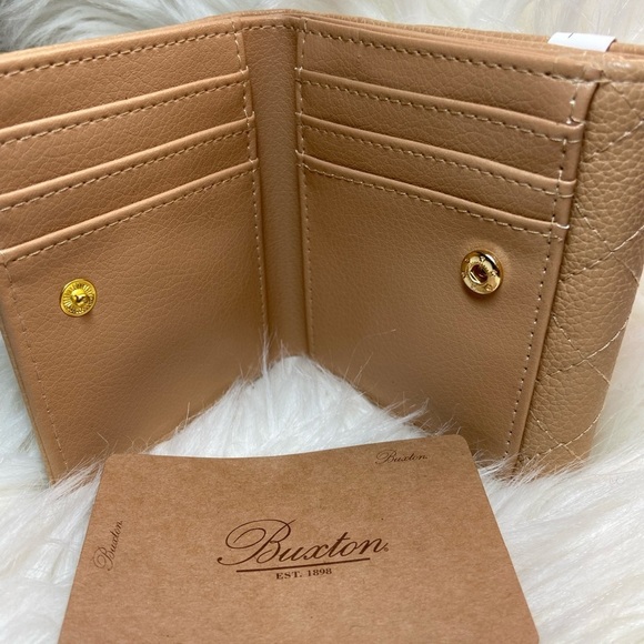 Buxton Women’s Leather New Mini Billfold RFID Wallet in Color Sand Dollar - Picture 2 of 5